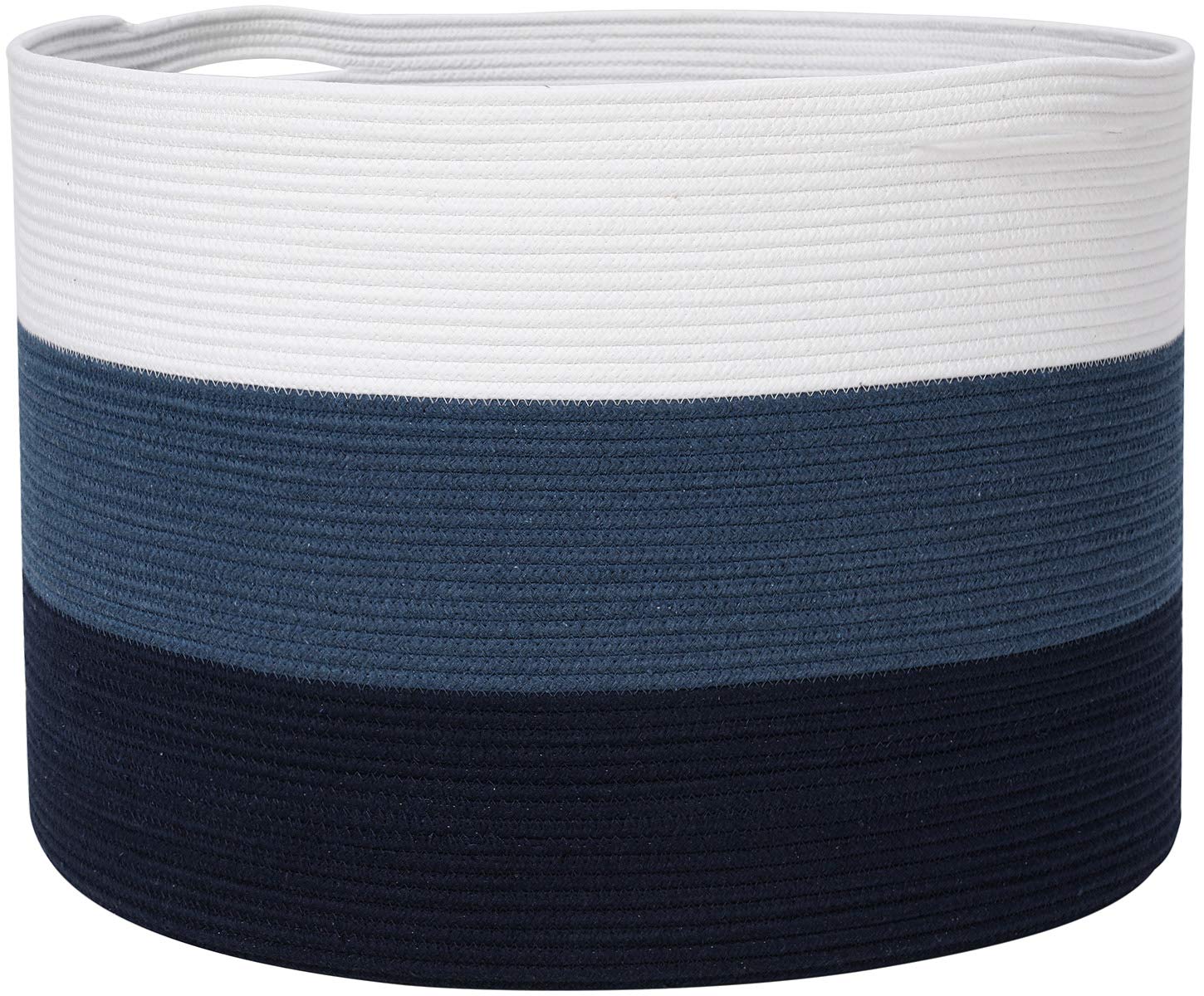 24' X 24' X 17' Max Size Large Cotton Rope Basket, Extra Large Storage Basket, Woven Laundry Hamper, Cloth Storage Bin, For Blankets Clothes Towels Pillows In Living Room, Dark Blue/Deep Blue